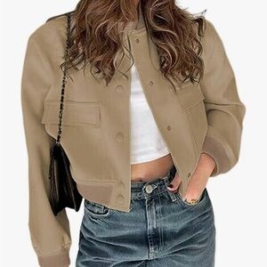 Women's Khaki Cropped Bomber Jacket